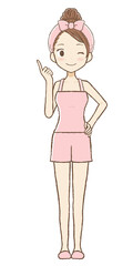 指さすルームウエア女子2　ウィンク