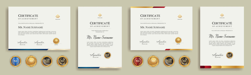 Diploma certificate border template set with badges for award, business, and education