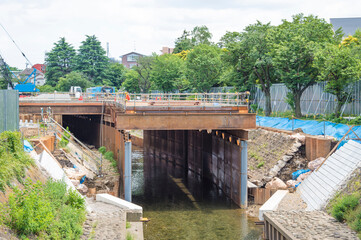 洪水対策のための河川工事現場（東京都杉並区）