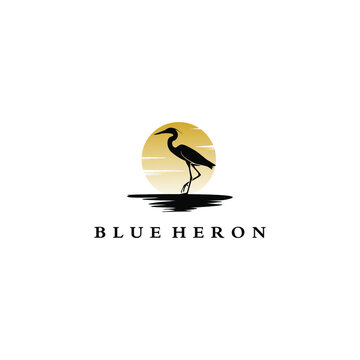 logo for blue heron bird silhouette vector