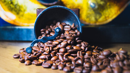 coffee beans in a mill