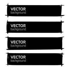 Textured black long bannnerss from paint strokes isolated on a white background