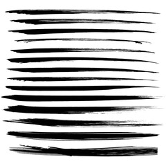 Textured black long strokes of dry paint isolated on white background