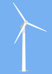 Wind turbines on blue background. VECTOR