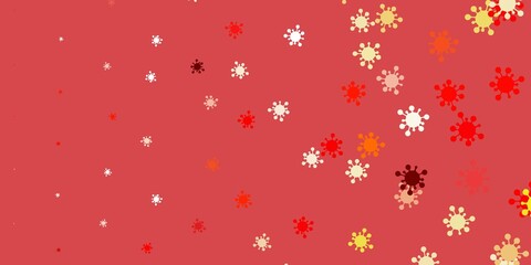 Light red, yellow vector backdrop with virus symbols.