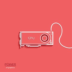 Vector GPU or Computer graphic card, power icon, design background