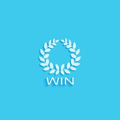 Win sign, laurel wreath on blue background