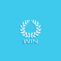 Win sign, laurel wreath on blue background