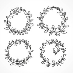 wreath vector set of black round sketch line art