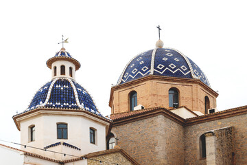 Detail of the blue tiled domes of Our Lady of Solace Church in Altea, Costa Blanca, Spain