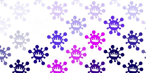 Light purple, pink vector background with covid-19 symbols.