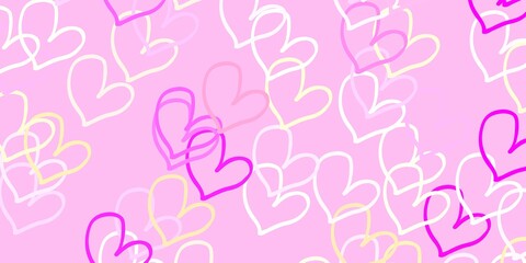 Fototapeta na wymiar Light Pink, Yellow vector backdrop with sweet hearts.