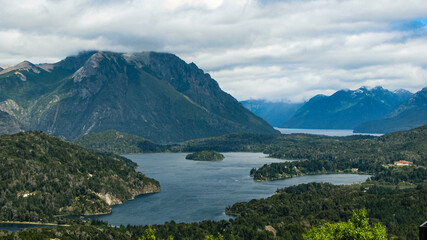 Naklejka na ściany i meble Panoramic view of the mountains, lakes and forest in Bariloche, Patagonia, Argentina