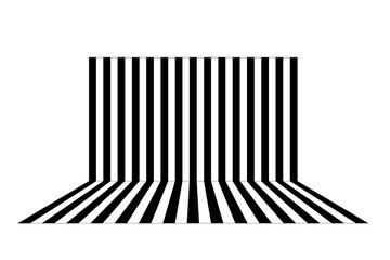 black and white stripe room background. perspective view illustration
