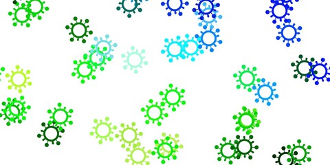 Fototapeta na wymiar Light blue, green vector background with covid-19 symbols.