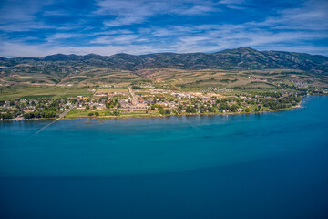 Aerial View of Garden City, Utah on the shore of Bear Lake