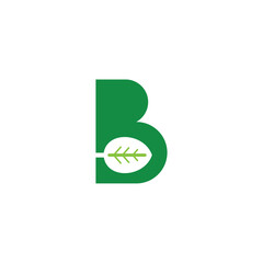 Logo template of letter b and leaf. Simple flat style. Vector logo template ready for use.