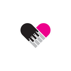 Logo template of love and piano. Simple flat style. Vector logo template ready for use.