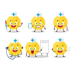 Doctor profession emoticon with yellow moon cartoon character