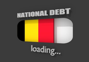 National debt progress bar read high level result. National flag of Belgium. 3D rendering