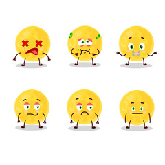 Yellow moon cartoon character with nope expression