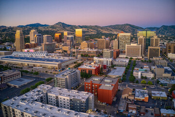 Aerial View of the Downtown Skyline of Salt Lake City, Capitol of Utah and the Mormon Religion
