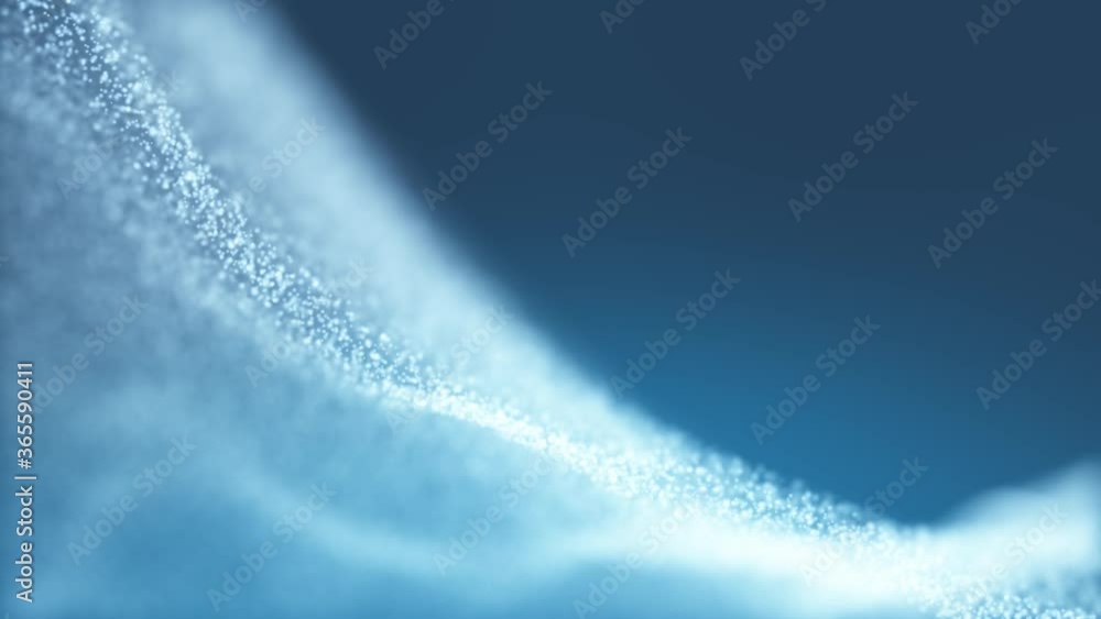 Poster abstract blurred shiny dots waving on blue copy space animation background. artistic digital waves.