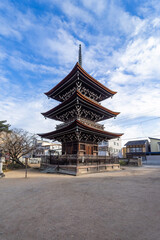 Obraz premium Pagoda at Hida Kokubunji Temple, which is a three-story tall buddhist temple, built around 757. Hida Kokubunji was made a National Historic Site