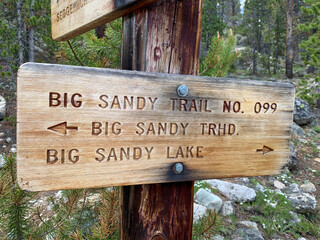 Big Sandy Trail and Big Sandy Lake Signage on Trail in Bridger Teton National Forest in Wyoming © Tiffany