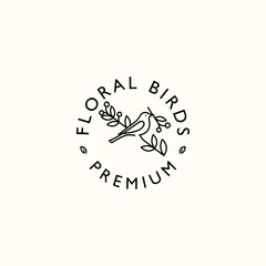 Bird logo retro vintage line art vector illustration
