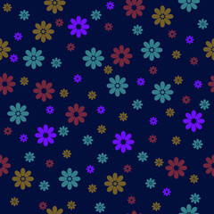 Seamless cute colorful flowers on blue background 