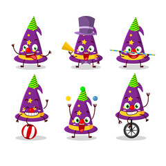 Cartoon character of wizard hat with various circus shows