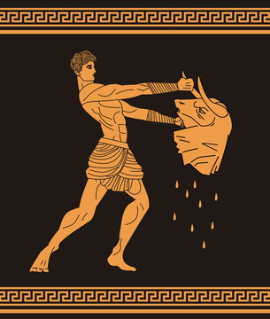 theseus with minotaur head, greek mythology tale