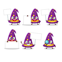 Wizard hat cartoon character bring information board