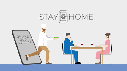 Stay at home. Lifestyle concept. Couple ้have romantic dinner dating at home. 