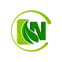 nature initial letter N logo concept with leaf icon design illustration