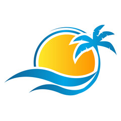Fototapeta na wymiar tropical summer emblem beach logo design vacation template Vector illustration