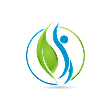 combination people icon with leaf herbal medicine logo design vector symbol