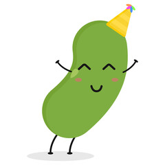 Cute flat cartoon green bean illustration. Vector illustration of cute bean with a smiling expression.