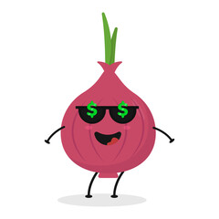 Cute flat cartoon onion illustration. Vector illustration of cute onion with a smiling expression.