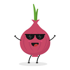 Cute flat cartoon onion illustration. Vector illustration of cute onion with a smiling expression.