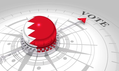 Voting concept. 3D rendering. Abstract compass points to the vote word. Flag of the Bahrain