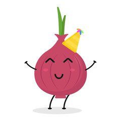 Cute flat cartoon onion illustration. Vector illustration of cute onion with a smiling expression.