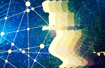 Businessman running with briefcase. Abstract illustration. Modern lifestyle metaphor. Teamwork and communication concept. Connected lines with dots.