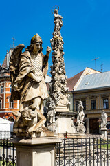 A statue and Plague Column in Kosice. Slovakia