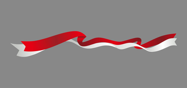 Red and white ribbon illustration, red and white long flowing flag template vector