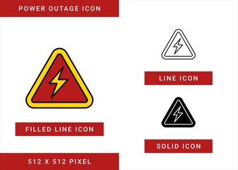 Power outage icons set vector illustration with solid icon line style. Electricity system circle ban symbol. Editable stroke icon on isolated background for web design, user interface, and mobile app