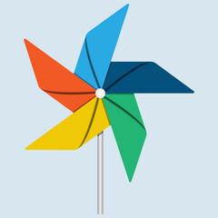 Obraz premium Colorful pinwheel vector logo icon on pale blue background. Isolated pinwheel paper toy vector design template.