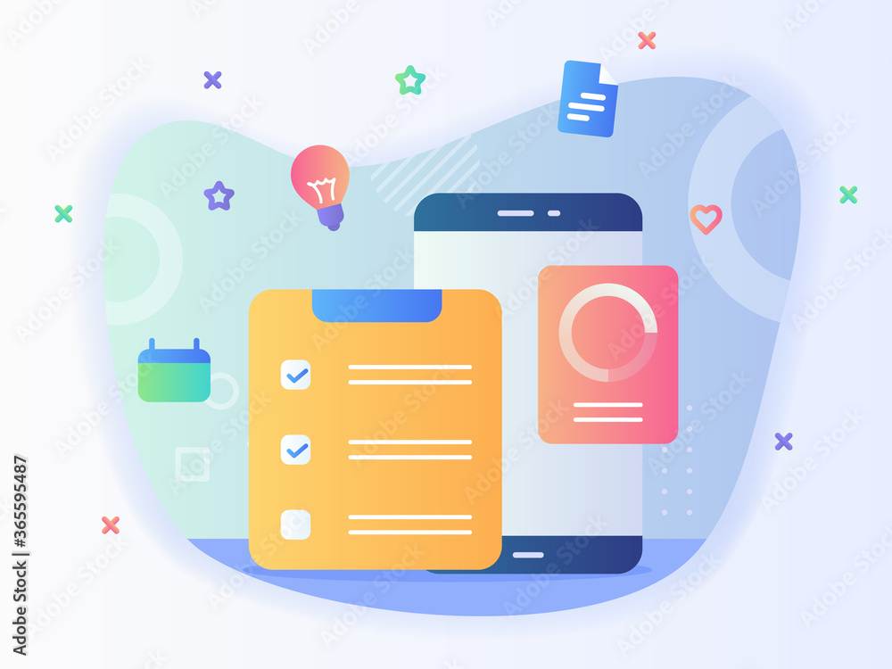 Poster concept of to do list task done check list calendar smartphone with flat style.