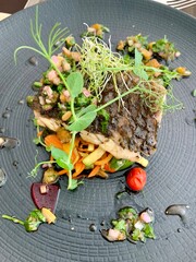 Filet d’ombrine, rôti, julienne de légumes 